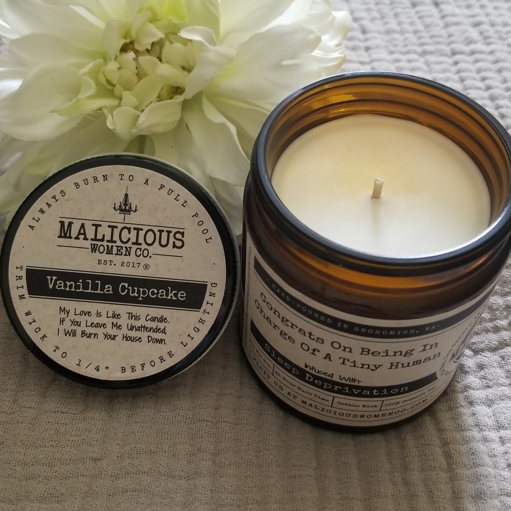 Funny Organic Soy Candle New Mom Vanilla Cupcake